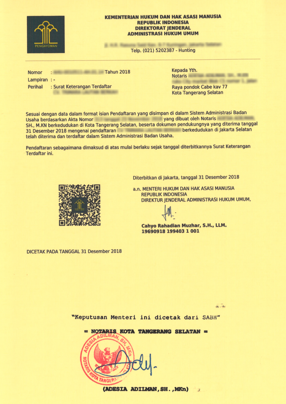 Contoh SKT pendirian cv