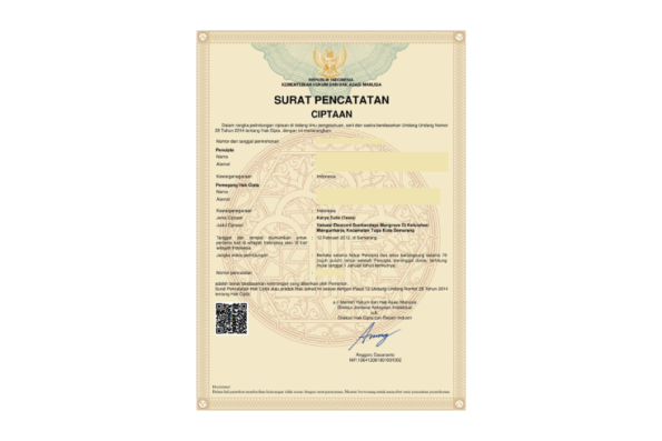 Contoh Sertifikat Hak Cipta Karya Tulis (Tesis)