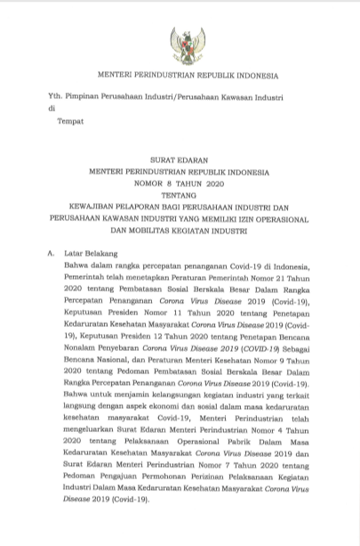 Izin Operasional Di Psbb Surat Edaran Menteri Perindustrian Republik Indonesia No 8 Tahun 2020 Izin Co Id Business News